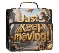 Just Keep Moving - Portadocumenti a 3 anelli con motivo scimmia in metallo, 3,8 cm, con tracolla, per scuola media