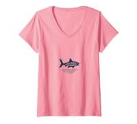 Just Keep Swimming Shark | Oceano Motivazionale Maglietta con Collo a V, Donna, Rosa, M