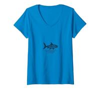 Just Keep Swimming Shark | Oceano Motivazionale Maglietta con Collo a V, Donna, Zaffiro, XL
