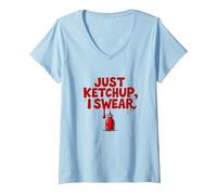 Just Ketchup I Swear, Divertente Grafica per Amanti del Cibo, Maglietta con Collo a V, Donna, Celeste, M