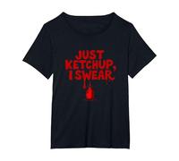Just Ketchup I Swear, Divertente Grafica per Amanti del Cibo, Maglietta, Donna Plus-Size, Nero, 6X