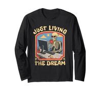 Just Living The Dream Skeleton Working Remote Beach Life Maglia a Manica
