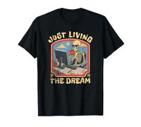 Just Living The Dream Skeleton Working Remote Beach Life Maglietta