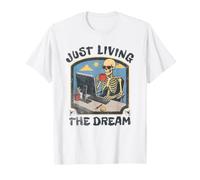 Just Living The Dream Skeleton Working Remote Beach Life Maglietta