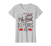 Just Married 10 Years Ago Funny Couple 10th Anniversary Maglietta, Donna, Argento, 3XL