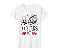 Just Married 10 Years Ago Funny Couple 10th Anniversary Maglietta, Donna, Bianco, XXL