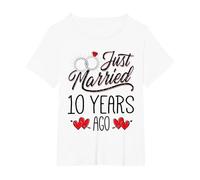 Just Married 10 Years Ago Funny Couple 10th Anniversary Maglietta, Donna Plus-Size, Bianco, 5X