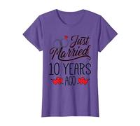 Just Married 10 Years Ago Funny Couple 10th Anniversary Maglietta, Donna, Viola mélange, XL