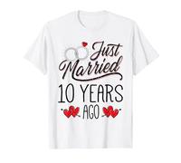 Just Married 10 Years Ago Funny Couple 10th Anniversary Maglietta, Uomo, Bianco, XL