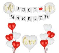 Just Married Banner Matrimonio Palloncini Mrs & Mrs Palloncino Rosso Bianco Cuore Ballon Anniversario Decorativa Wedding Decorazioni