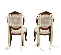 Just Married Cartelli Sedia Pizzo 2 Pezzi Nastro Pizzo Vintage Cuore | Targhette da Sedia Sposa Sposo Per Sfondo Di Feste E Banner Addio Al Nubilato Fotografia E Fidanzamento