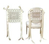 Just Married Cartello Per Sedia 2 Pezzi A Farfalla In Nastro Vintage Cuore | Decorazioni per Sedia da Matrimonio Per Sfondo Di Feste E Banner Addio Al Nubilato Fotografia E Fidanzamento