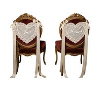 Just Married Chair Sign - 2 Piece Heart Sheer Lace with 3 Meters Ribbon