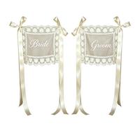 Just Married Chair Sign - Lace Wedding Decor, Vintage Bow Ribbon Set