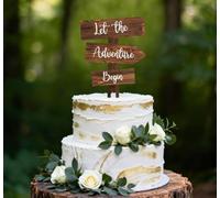 Just Married - Decorazione per torta con scritta "Let the Adventure Begin" Just Married, adatta per torte di nozze, fidanzamenti e anniversari di matrimonio