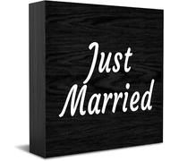 Just Married, decorazione rustica per la casa, idea regalo, cartello in legno, mensola da scrivania, decorazione per la stanza della fattoria, 12,7 x 12,7 cm