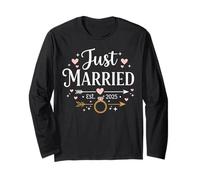 Just Married EST 2025 Ring Hearts Wedding Art Maglia a Manica