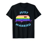Just Married Gay Marriage Pride Maglietta arcobaleno Maglietta