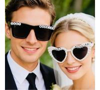 Just Married, occhiali da sole da matrimonio per sposi e sposi, decorazioni per feste di nozze, accessori per luna di miele, colore: bianco perla e nero