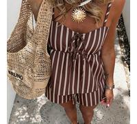 Just Masa Set da 2 pezzi casual estivo boho da donna, top, elegante per uso quotidiano e vacanze L,M,S,XL,XSA strisce,Stampa CasualeTessuto intrecciato