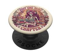 Just One More Chapter Book Reading Floral Skeleton Bookish PopSockets PopGrip Adesivo