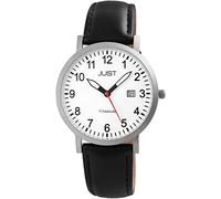 Just Orologio da uomo argento, nero, analogico, data, metallo, vera pelle, al quarzo, cinghia