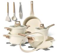 JUST PERFECTO Batteria Pentole e Padelle a Induzione, Set Padelle Antiaderenti Per tutti i piani cottura Batteria di pentole antiaderente 28cm con Coperchi, set pentole senza pfoa e ptfe (Biege)