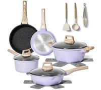 Just Perfecto - Set di pentole effetto granito da 13 pezzi - Adatto a tutti i piani cottura, incluso l'induzione - Coperchi in vetro con sfiato per il vapore - Manici ergonomici - Viola