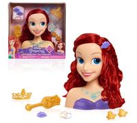 Just Play Testa di Ariel da pettinare Disney Princess, Capelli Rossi, Set di 10 Pezzi per Gioco di finzione, La Sirenetta, Giocattoli per Bambini dai 3 Anni