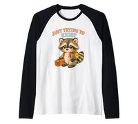 Just Try to Exist Triste Procione con Valigia Retro Graphic Maglia con Maniche Raglan