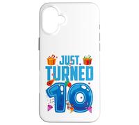 Just Turned 10 Birthday Boy Rocket Blue Party Custodia per iPhone 16 Plus