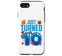 Just Turned 10 Birthday Boy Rocket Blue Party Custodia per iPhone SE (2020) / 7/8