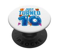 Just Turned 10 Birthday Boy Rocket Blue Party PopSockets PopGrip Adesivo