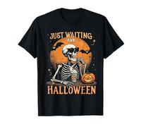 Just Waiting for Halloween - Divertente Lanterna con Scheletro Jack O Maglietta