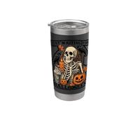 Just Waiting For Halloween divertente scheletro corvo grafico Bicchiere termico in acciaio inox doppia parete