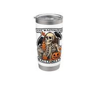 Just Waiting For Halloween divertente scheletro corvo grafico Bicchiere termico in acciaio inox doppia parete