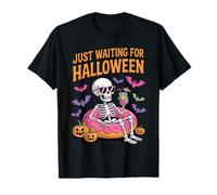 Just Waiting for Halloween Funny Skeleton Float Summer Tee Maglietta