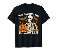 Just Waiting for Halloween Jack O Lanterna Scheletro caffè Maglietta