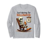 Just Waiting for Halloween Skeleton Drink Maglia a Manica