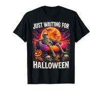 Just Waiting for Halloween Spooky Funny Summer Skeleton Maglietta