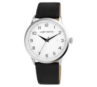 Just Watch Orologio da uomo Basic con cinturino in vera pelle, datario, 5 ATM, nero/argento
