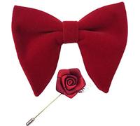 Justar Papillon da uomo in velluto oversize pre-legato con spilla da bavero a fiore per abito da sposa smoking papillon set, Rosso vinaccia, 4.7 inch x 4.1 inch