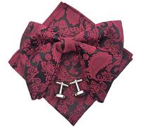 Justar Set di gemelli da uomo pre-legati con papillon con smoking e papillon oversize, Borgogna, L