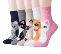 Justay Comf 5 Paia Calze Donna Invernale e Calzini Animali Cotone Divertenti, Calzini Termici Donna Fantasia Confortevoli e Traspiranti, Taglia unica(Gatto Rosa)