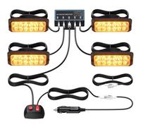 Justech 12 LED Luce Stroboscopica Auto 12V/24V Luce Lampeggiante Emergenza Impermeabile IP68 con Spina Accendisigari + 8 Modalità Strobo e Scatola di Controllo per Auto Rimorchio Camion - E-mark