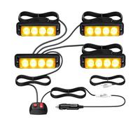 Justech 4PCS 4X4 LED Luci LED Lampeggiante LED Luce Stroboscopica Luce Ambra con Modalità Flash Lampada Strobe Emergenza 12V /24 V Universale per Veicolo Rimorchio Caravan Camion Trattore - E-mark