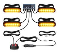 Justech 4x6LED Luci LED Lampeggiante Ambra Emergenza Lampada Strobe Emergenza Indicatori Strobo Avvertimento Spia Lampeggiante 12/24 V con Scatola di Controllo Principale per Veicolo Rimorchio Camion
