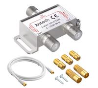 Justech Cavo Adattatore TV Radio F a 2 Vie Cavo Distributore Antenna Splitter SAT Distributore TV in Metallo Adattatore + Cavo + 2 Connettori F su Connettore Coassiale + 3 Prese F su Accoppiatore Coas