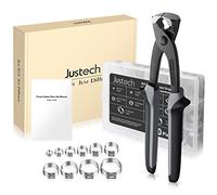 Justech Kit Pinza per Fascette Stringitubo e 100pz Clip Orecchio Singolo Stepless 5.8-21mm Set Pinza Morsetto Stringi Tubo in Acciaio Inox 304 Apertura 32mm con Collari Serraggio Tubi 10 Misure