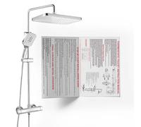 JUSTER Colonna Doccia con Miscelatore Termostatico,Cromo,Set Completo Accessori Doccia con Soffione Circolare a Pioggia, Dotato di Asta Doccia Regolabile, Suite Doccia